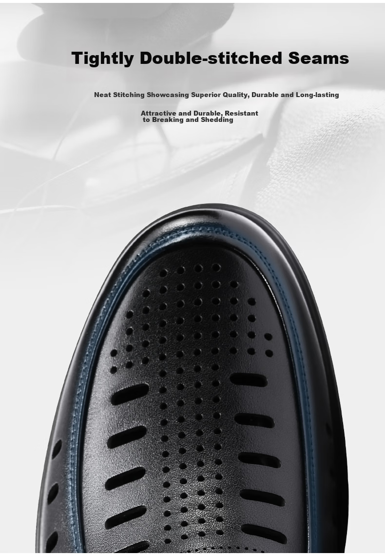 LAORENTOU Men's Business Casual Leather Slip-On Shoes Layered Cowhide Non-Slip Breathable Hollow Shoes LL12163 Black Size 38 7