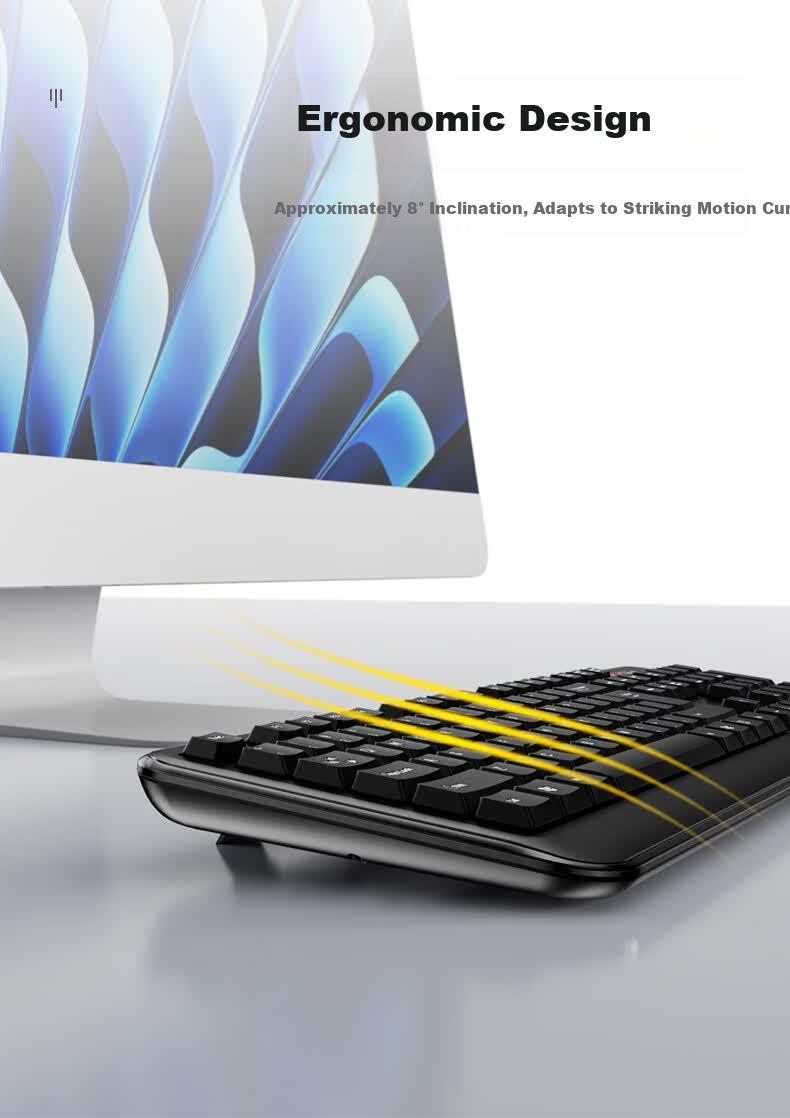 Founder W6202 Classic Black Ultra-thin Waterdrop Keycaps Wireless Keyboard and Mouse Set Lightweight Silent Office Business Keyboard and Mouse for Laptop and Desktop 5