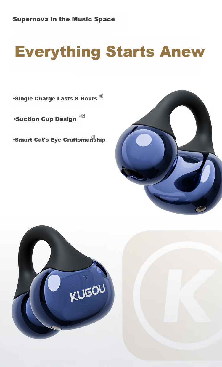 KUGOU 6.0 Bluetooth Earclip Wireless Earphones Open Bone Conduction Sports Running Music Gaming Long Battery Life Compatible with Huawei Apple Nova320 4