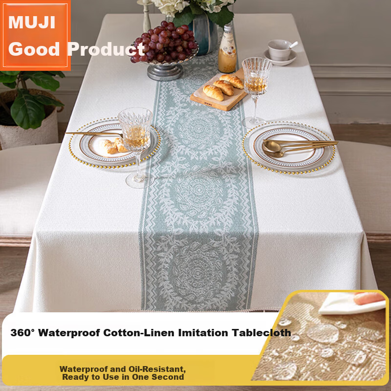 MUJI Cotton Linen Waterproof Tablecloth Rectangular Tassel Cover 140x180cm Wreath Pattern