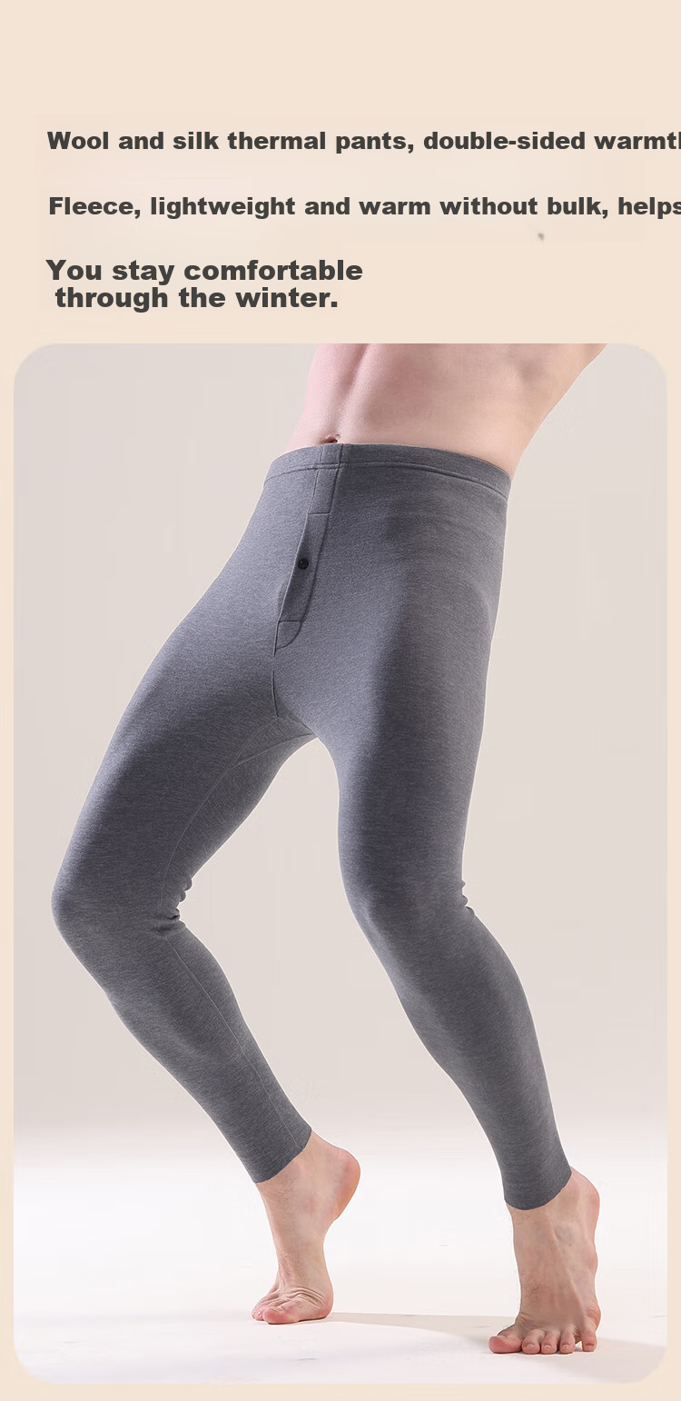 MiiOW [Wool Silk] Men's Autumn Long Johns, Thermal Underwear for Men, Fleece-Lined Thick Antibacterial Warm Base Layer Pants, Lining Pants 8