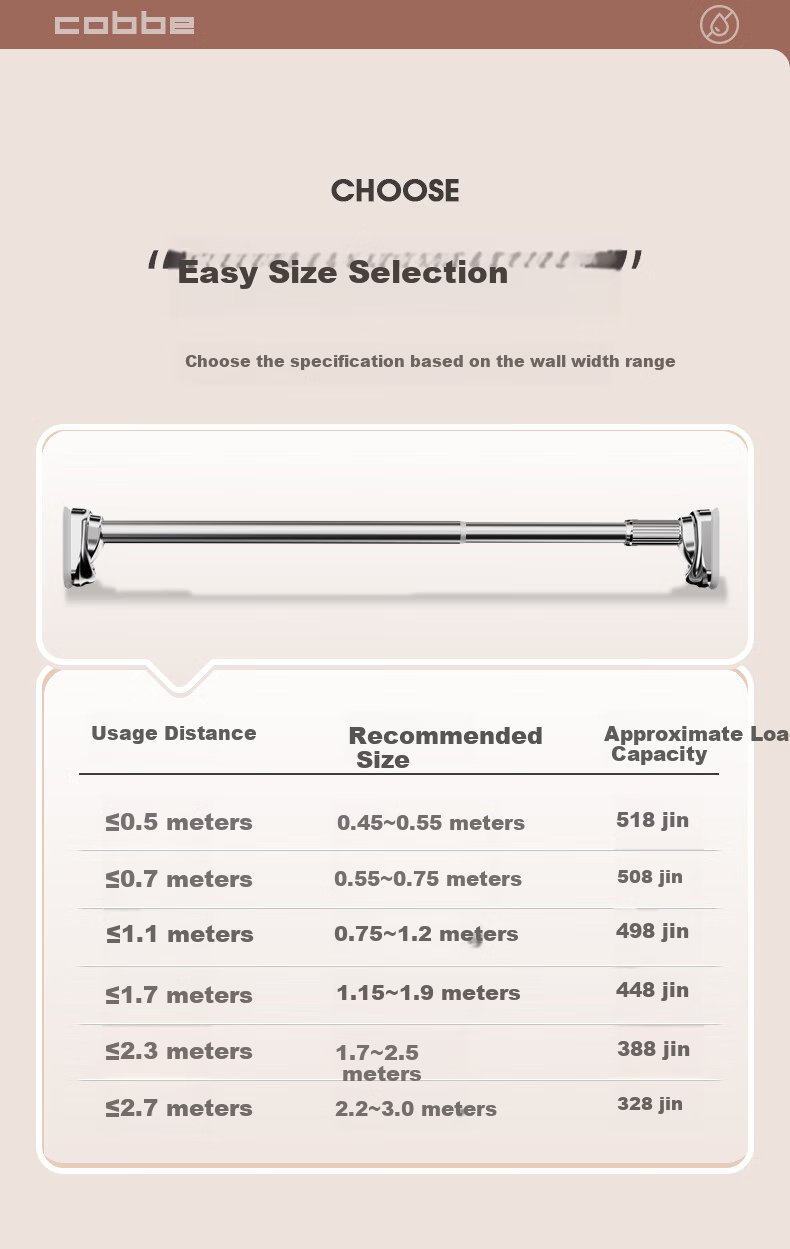 Cobbe No-Drill Telescopic Clothes Drying Rod Balcony Clothes Rack Support Rod Door Curtain Rod Hanging Rod Roman Rod 6