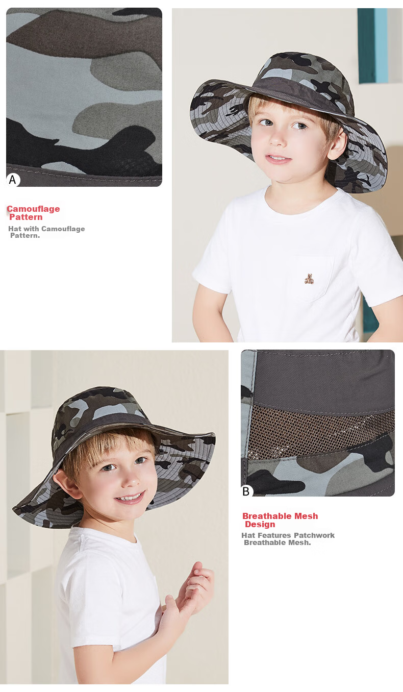 Kenmont Kids Spring Summer Sun Protection Wide Brim Bucket Hat UV Protection Camouflage Boys Hat KM-4885 3