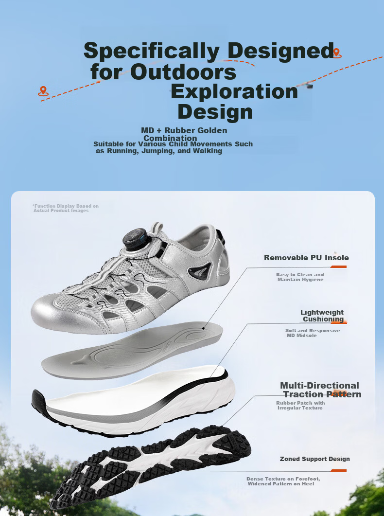 DR·KONG Full Contact Summer Sandals for Boys and Girls, No-Tie Dial Button Children's Shoes 2S20B2004CM Beige Size 40 2