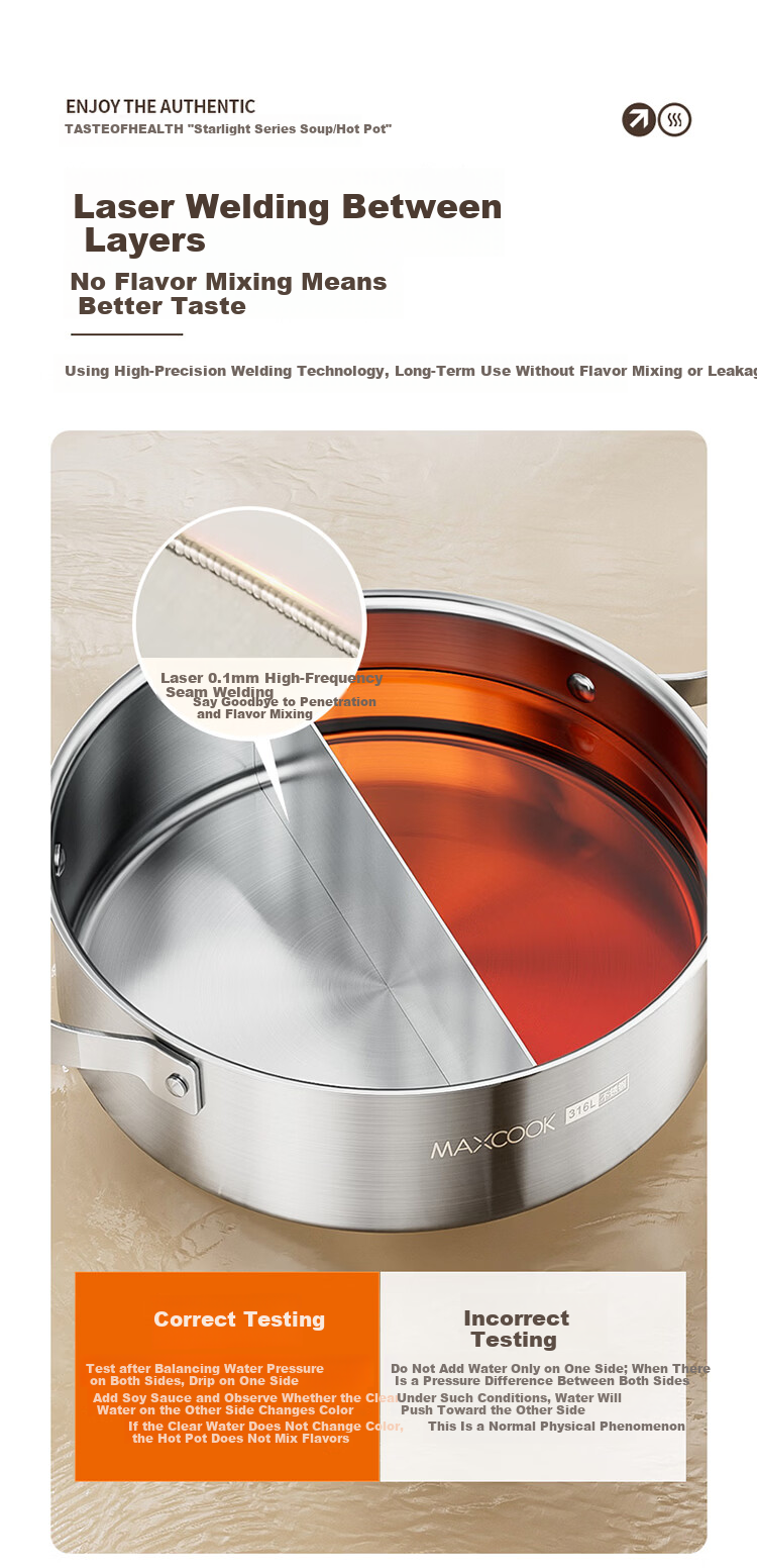MAXCOOK 316L Stainless Steel 28cm Triple-Layer Mandarinfish Hot Pot with Lid Compatible with Gas and Induction Cookers MCT4015 5