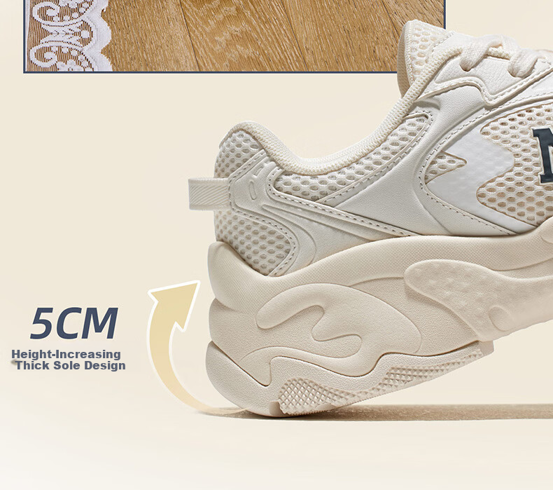 CAMEL Galaxy 3rd Generation Women's Sports Breathable Casual Thick-Soled Dad Shoes K26BX5L3024 Off-White/Light Beige Size 38 8