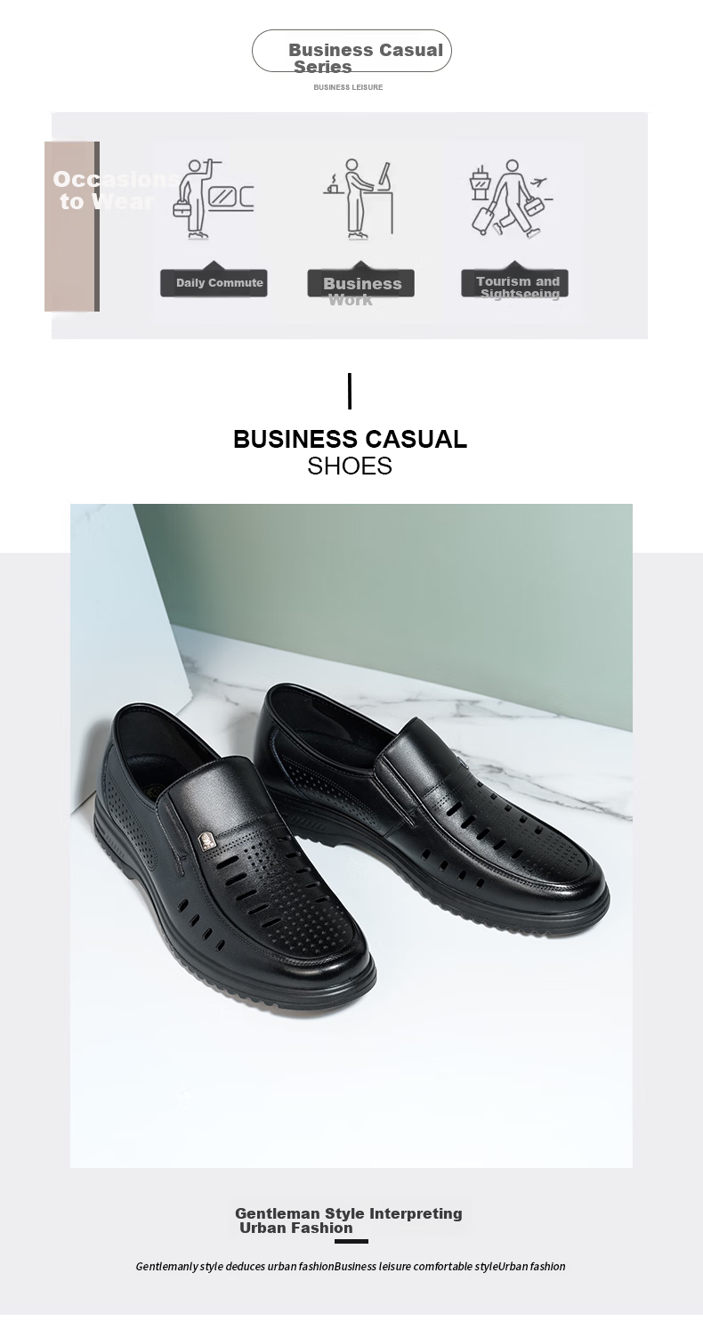 LAORENTOU Men's Business Casual Leather Slip-On Shoes Layered Cowhide Non-Slip Breathable Hollow Shoes LL12163 Black Size 38 4