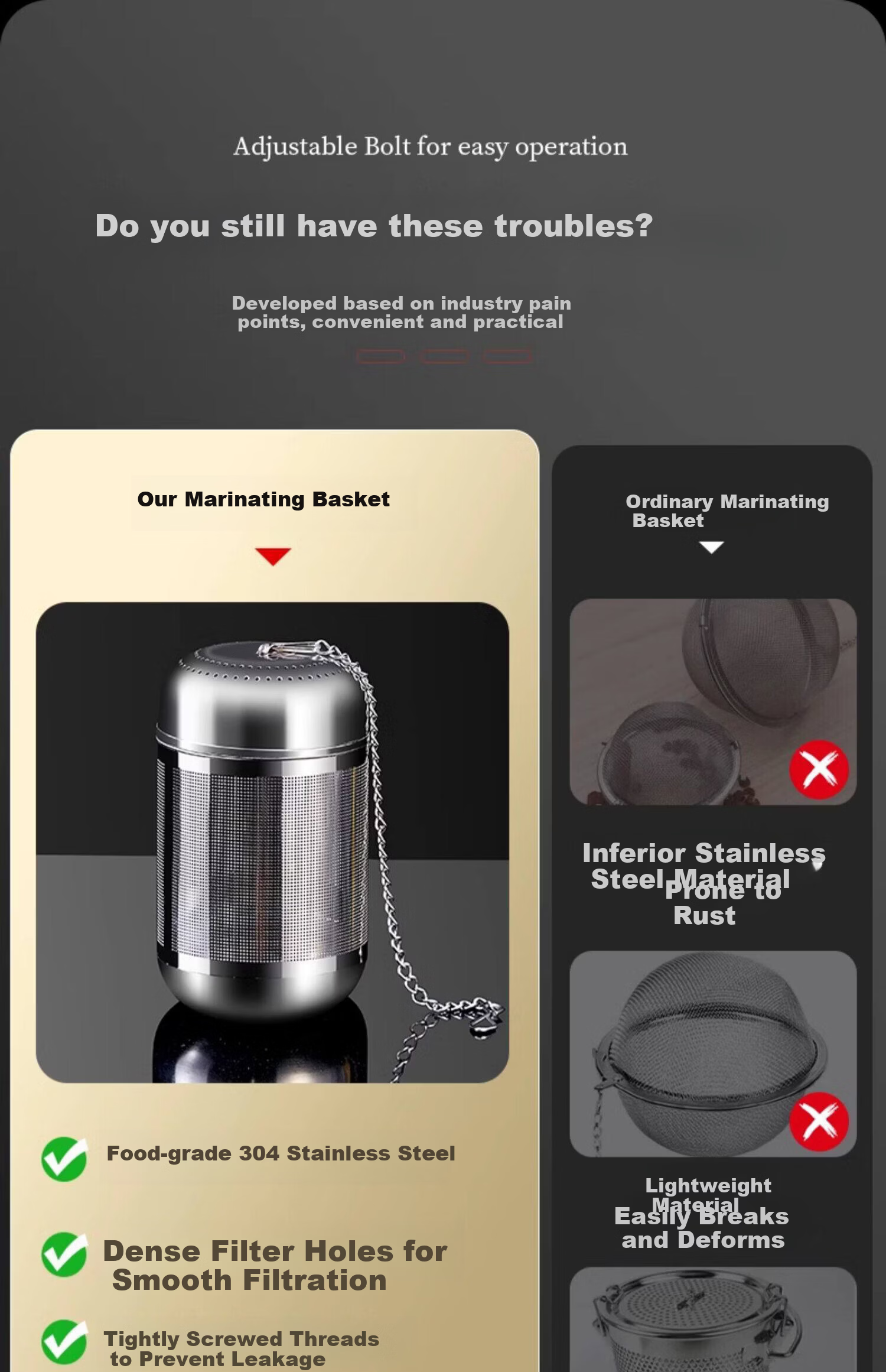 Mengtin 304 Stainless Steel Tea Infuser Tea Storage Spice Ball Stew Seasoning Box Marinade Basket Tea Leaf Filter Ball Tea Strainer Brewing Ball 3