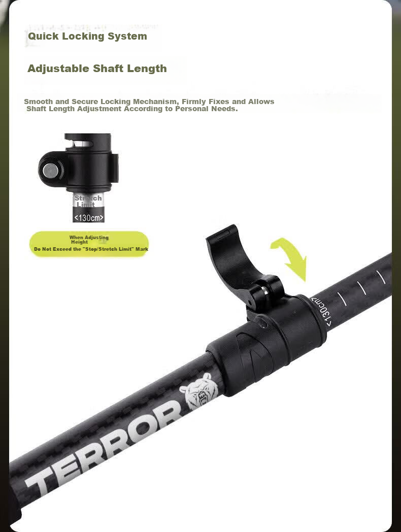 TERROR Carbon Fiber Folding Trekking Pole Carbon Fiber Hiking Stick Mountain Climbing Cane Outdoor Equipment Songyun Folding Carbon Fiber Black 8
