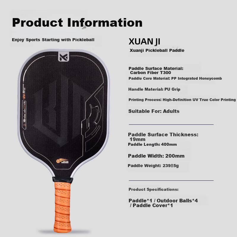 40,000 KM Pickleball Paddle Set T300 Carbon Fiber Single Paddle PP Honeycomb Core Durable Professional Tournament Grade Xuanji