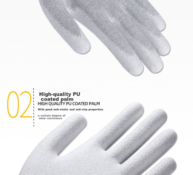 Huipute Anti-Static Gloves Carbon Fiber Labor Protection Assembly Electronic Workshop Cleanroom Coated Fingertips Carbon Fiber Anti-Static 10 Pairs Size S 6
