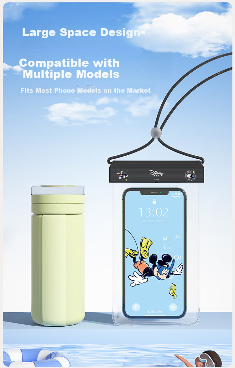Disney Waterproof Phone Pouch Touchscreen Compatible Swimming Rafting Gear Snorkeling Hot Spring Underwater Photography Tool D95608 Black 5