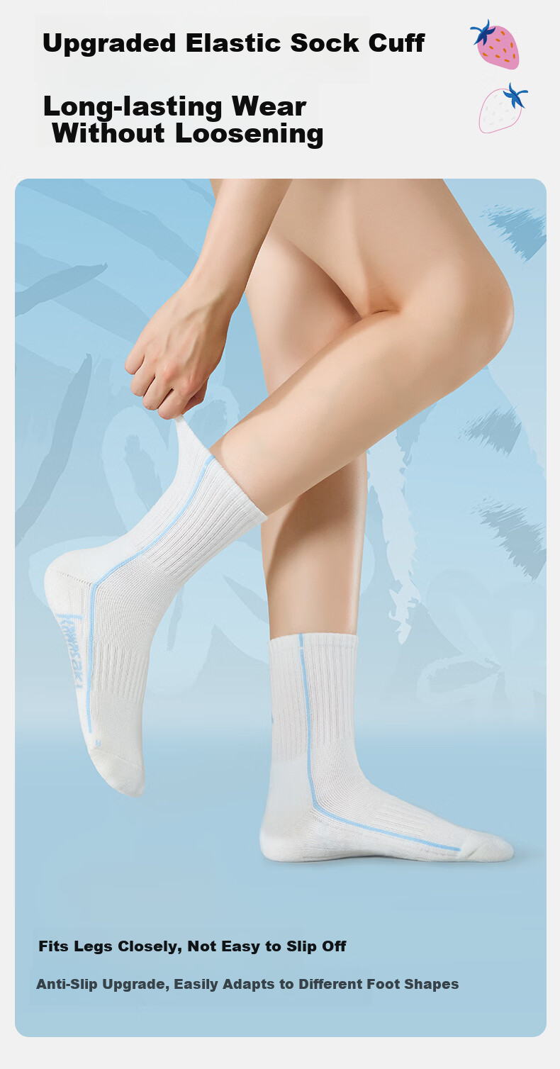 KAWASAKI Badminton Socks Striped Fruit Pie TRN Training Mid-Calf Sports Socks D6211 Blue/Pink/Green (3 Pairs) 4