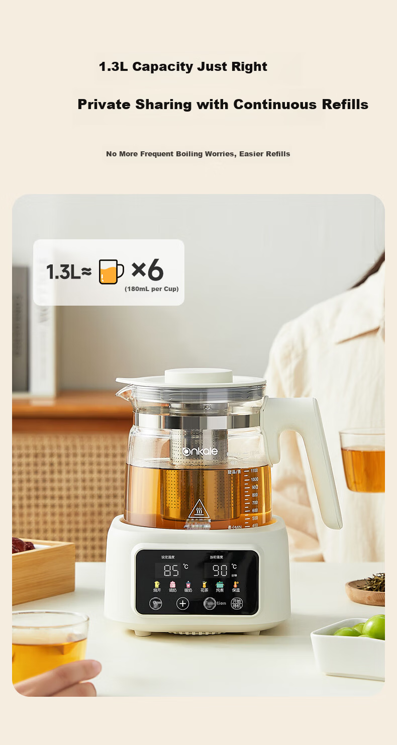 Ankale Full Glass 0 Glue 0 Coating 0 Seam Electric Ceramic Health Pot Stewing Integrated Multifunction Fully Automatic Constant Temperature Pure Glass Baby Milk Warmer 24-Hour Insulation AJL-DT02 8