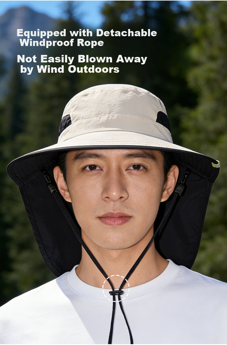 KELME Sun Protection Bucket Hat Summer Hiking Fishing Cap with Neck Flap Unisex Large Brim Sun Hat 7