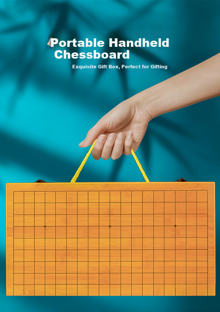 JUA Go and Gomoku Set with Nan Bamboo Chess Container, Foldable Large Board, 361 Imitation Jade Pieces for Children Beginners 3