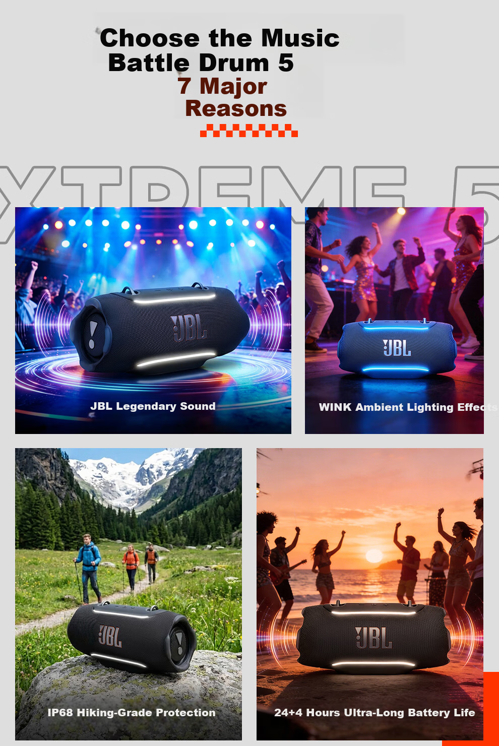 JBL XTREME 5 Bluetooth Speaker Outdoor Portable Party Speaker Bass Subwoofer 520 Gift Atmosphere Speaker AI Sound Black 3