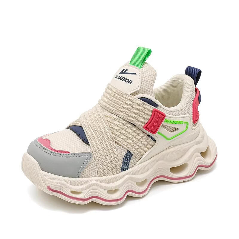 Warrior Girls' Shoes Spring And Autumn Style, Mesh Breathable Soft-Soled Children's Sneakers WZ-1586 Beige/Rose/Gray 35