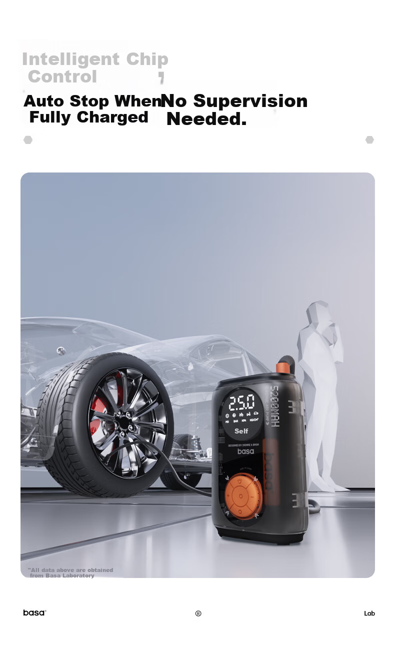 Basa Wireless Car Air Pump with Tire Pressure Gauge for Car, Mountain, and Road Bikes 6
