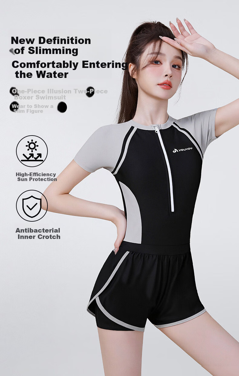 F.DYRAA Women's One-Piece Conservative Swimsuit Set for Hot Springs and Swimming Pool Slimming Girl Swimsuit Three-Piece Set 16083 Classic Black M 1
