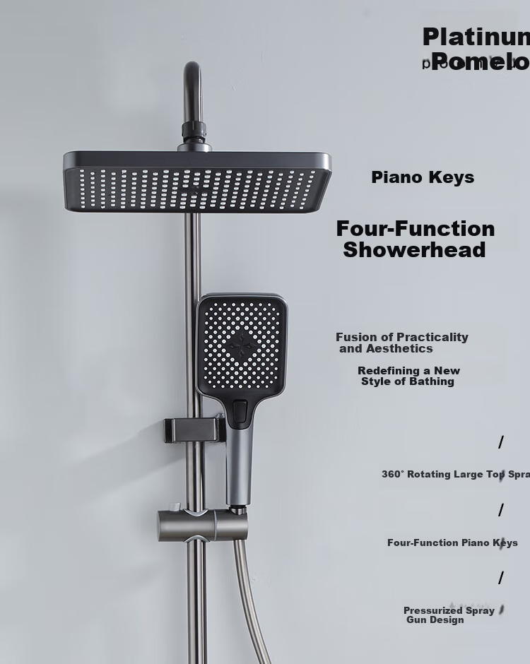 Platinum Pomelo Shower Set with Digital Display Ambient Light, Pressurized Showerhead Full Home Shower System, Piano Key Four-Function 8008 2
