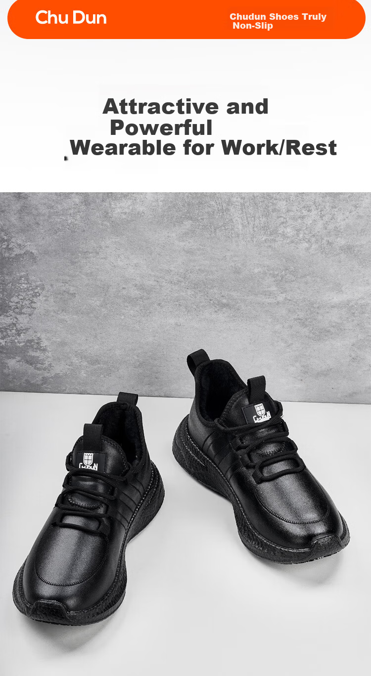 Chudun Men's Chef Non-Slip Shoes Autumn Winter Black Kitchen Chef Shoes Waterproof Oil-Resistant Work Shoes Black Size 38 13