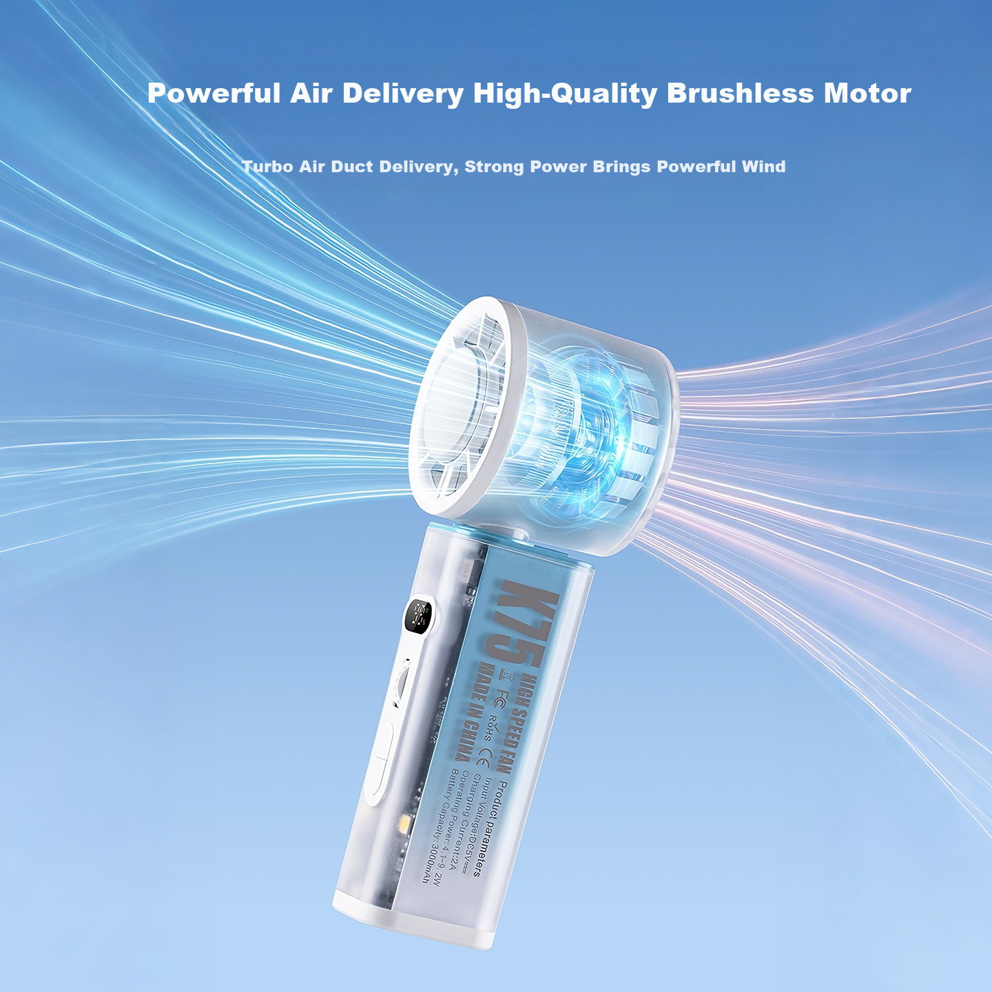 Bashidai Mini Handheld Fan Portable Oscillating Semiconductor Cooling Long Battery Life Digital Display 100-Level Stepless Speed Desktop Cooling Compress High-Speed Cooling Device with Lighting Blue