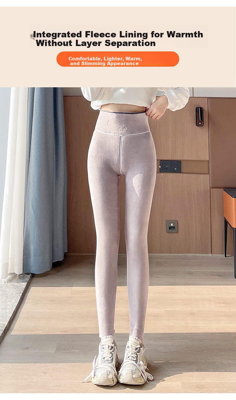 Urban Beauty Women's Fleece-Lined High-Waist Ribbed Leggings Thickened Warm Slim Fit Black Pants for Autumn and Winter 9