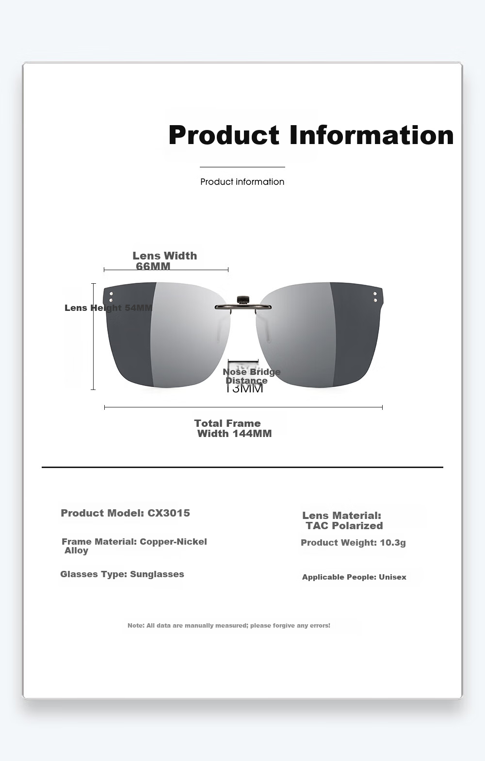 CAXMAN Clip-On Polarized Prescription Sunglasses for Men and Women, Lightweight Square Driving Glasses, UV Protection and Sunshade 14