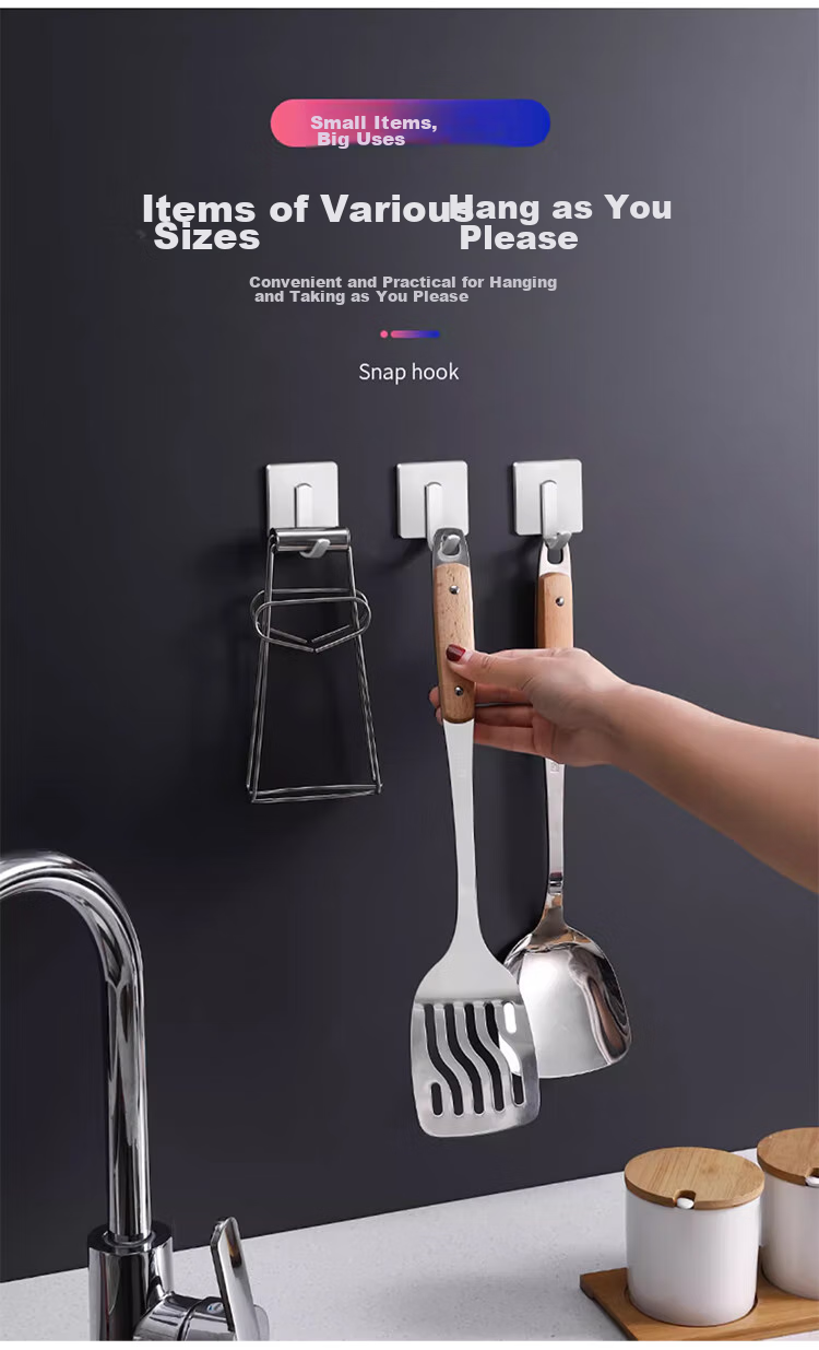 Bahainiao [Super Strong Load-Bearing] Stainless Steel Hooks, Pack of 10, No Drilling Required, Strong Adhesive Hooks for Kitchen And Wall without Nails 7