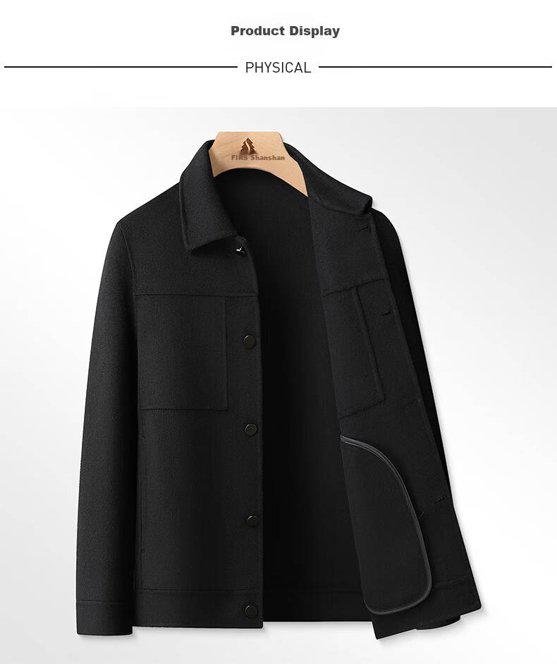 FIRS Men's Wool Double-Sided Woolen Jacket Spring Autumn Lapel Casual Warm Wool Coat Short Outerwear 8