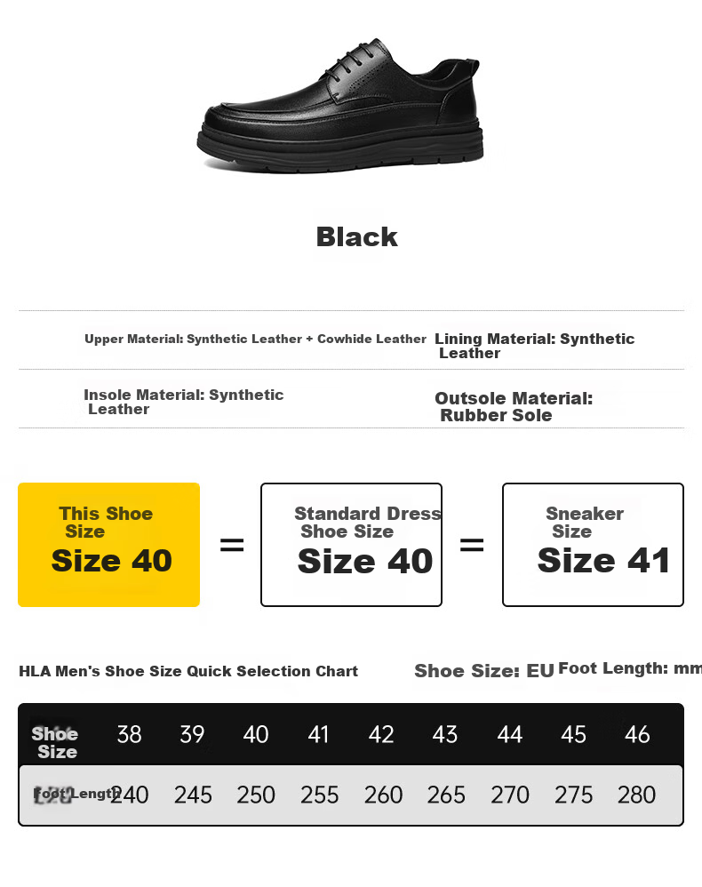 HLA Men's Classic Height Increasing Thick Sole Comfortable Casual Leather Shoes HAAPXM1EAV076 Black Size 38 4