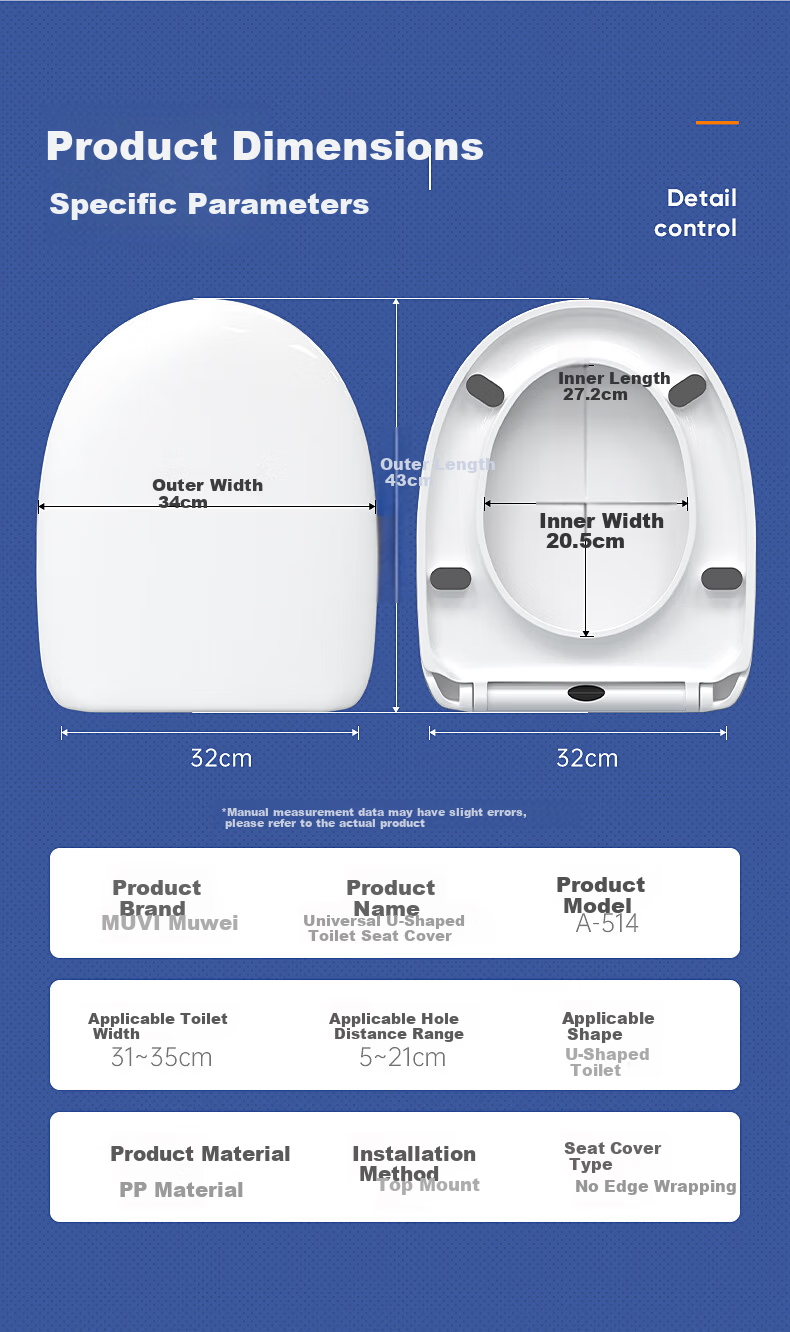 Muvi Universal U-Shaped Enlarged Toilet Seat Cover Thickened Slow-Closing Toilet Lid Cushion for Old-Style Toilets 19