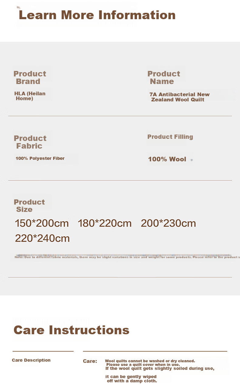 HLA 7A Antibacterial Wool Quilt Winter Sheep Wool Comforter Filling 150×200cm Approx. 7 Jin White Khaki 11