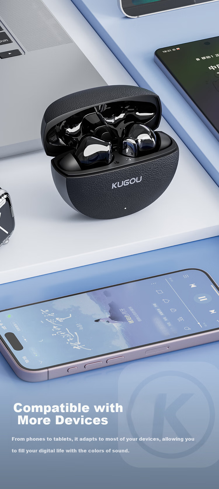 KUGOU M58 True Wireless In-Ear Bluetooth 6.0 Earphones with 4-Mic Call Noise Cancellation, Long Battery Life, Low Latency for Music, Gaming, Sports, Compatible with Huawei, Xiaomi, Oppo 16