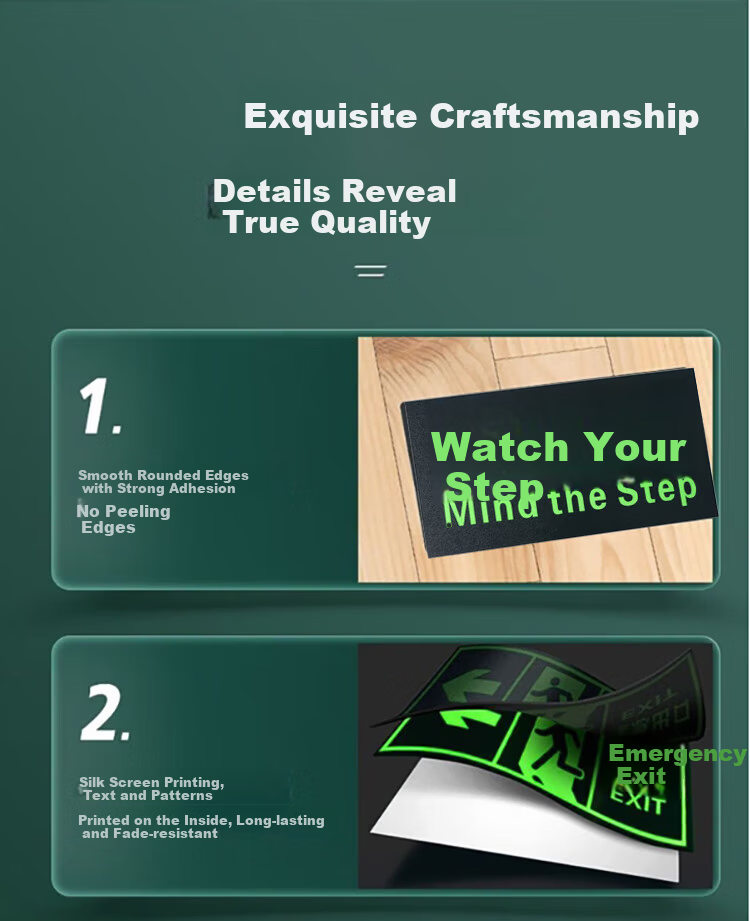 Yijuzhangning Safety Exit Sign, Rightward And Downward Staircase, Luminous Wall Sticker, 5 Pieces Per Pack, 36*14cm 7