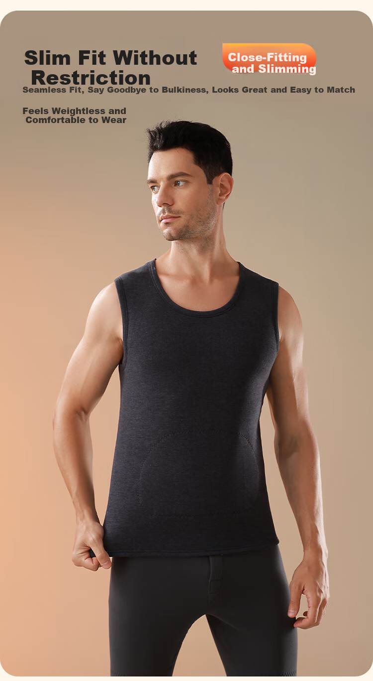 LangSha Men's Thermal Vest Fleece Lined Thickened Lamb Wool Base Layer Autumn Winter Insulated Gilet 7