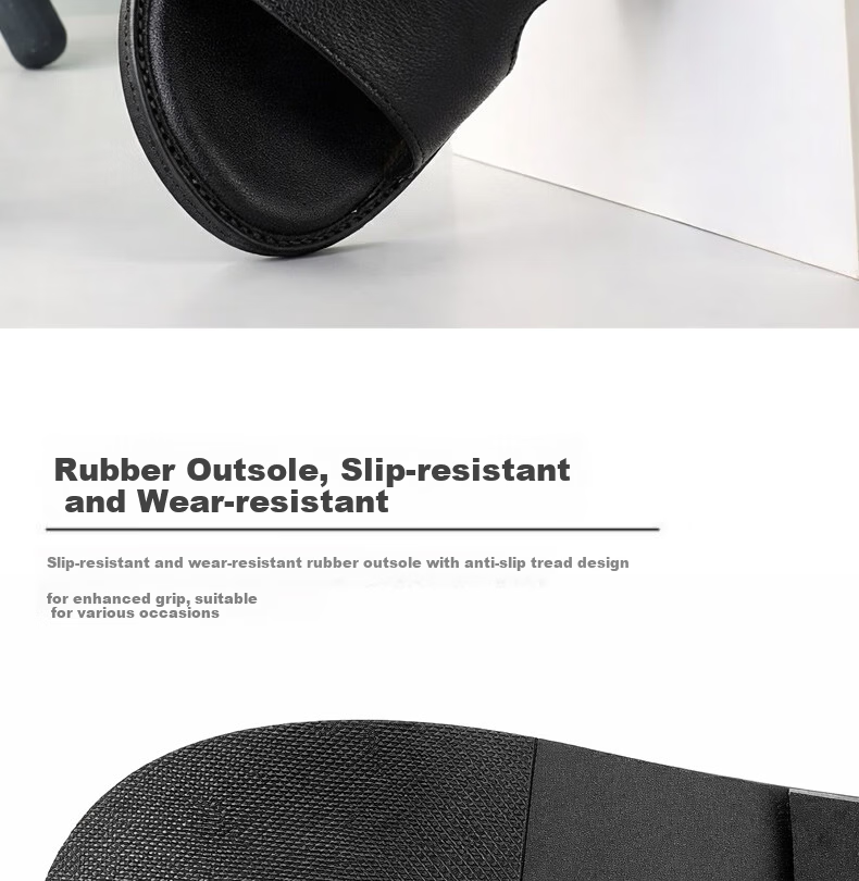 FOOTOPPO Men's Summer Leather Sandals Open Toe Hollow Breathable Non-slip Odor-resistant Soft Sole Outdoor Beach Shoes Black 7