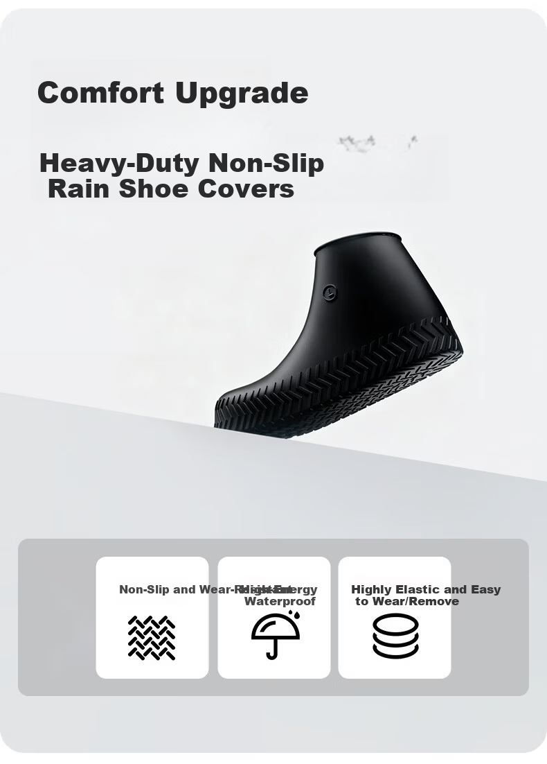 BWNK Adult Waterproof Silicone Rain Shoe Covers Non-Slip Wear-Resistant Portable Rain Boots Black XL 1