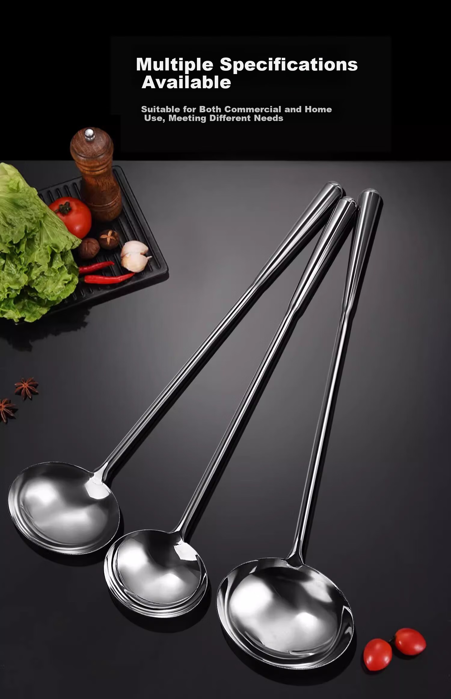Congge Stainless Steel Medium Cooking Spoon Solid Serving Spoon Long Handle Chef Spoon Thickened Soup Ladle Spatula Jingcang 9
