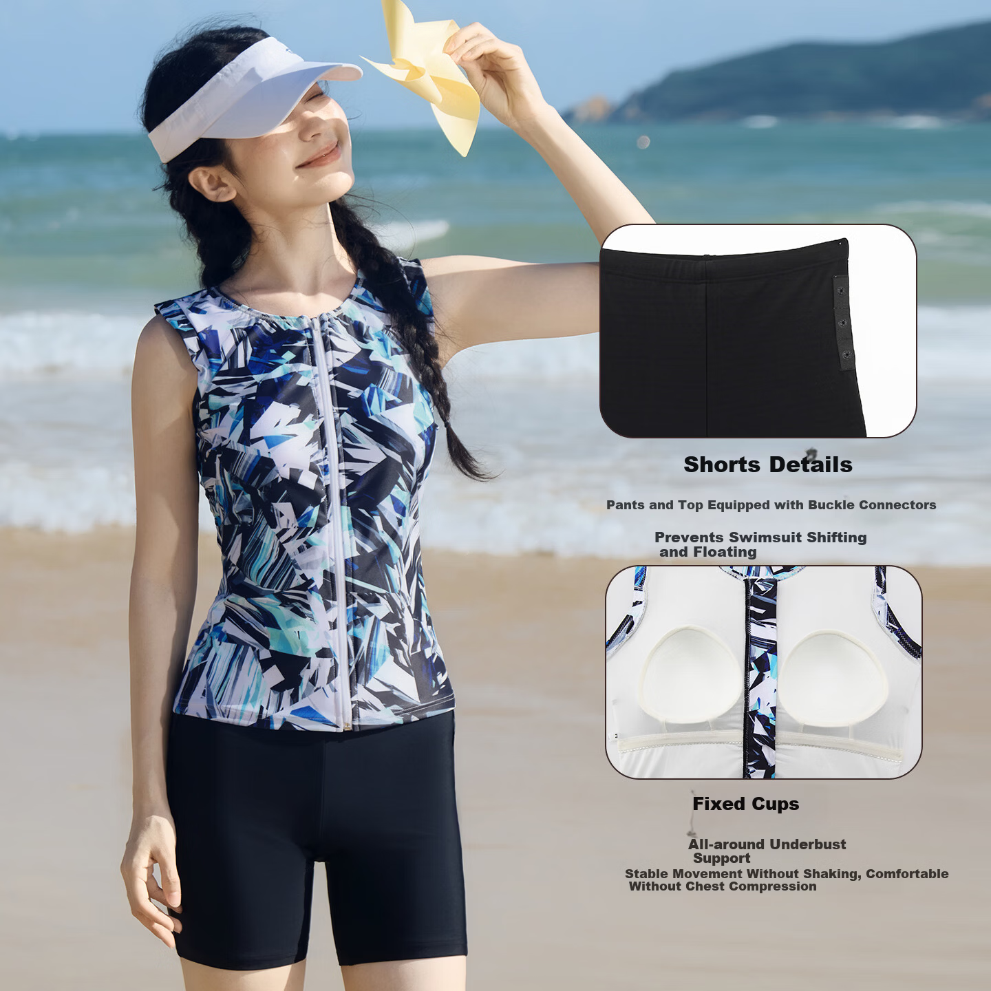 Sanqi Two-Piece Women's Sports Conservative Square-Leg Professional Training Swimsuit Large Size 2XL