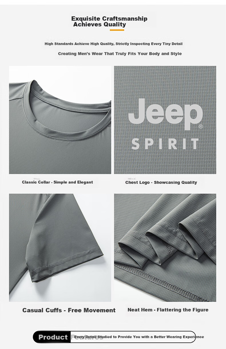 JEEP SPIRIT Men's Summer Ice Silk Quick-Dry Short Sleeve T-Shirt Running Sports Breathable Half Sleeve Top White M 5