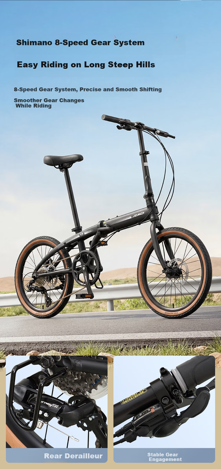 JD Jingzao F8 Pro Folding Bike Shimano 8-Speed Hydraulic Disc Brake Adult Student 20-inch Ceramic Black 2