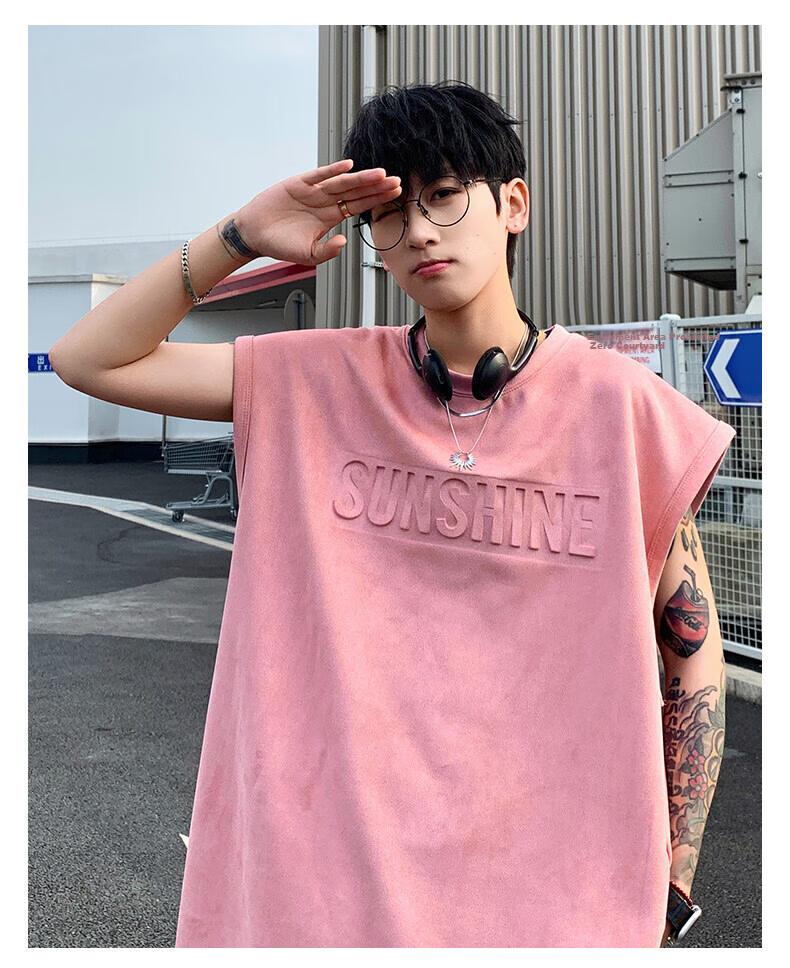 Zofili Men's Summer Letter Steel Stamp Loose Casual Versatile Sleeveless T-Shirt Youth Trendy Sports Vest Tank Top 22