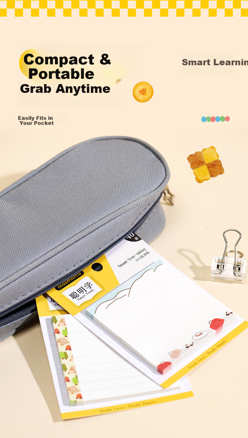 MASMARCU Morning Light Stationery Smart Study Sticky Notes High-Quality 40 Sheets Adhesive Label Memo Paper Medium Size Student Simple Notepad Random YS0352 Exam Essential 5