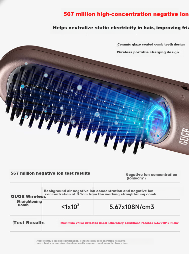 GUGE [567 Million Negative Ions] German Wireless Hair Straightening Brush Dual-Use Negative Ion Straightening and Curling Comb High Volume Hair Clip Flat Iron Mother's Day Gift 8