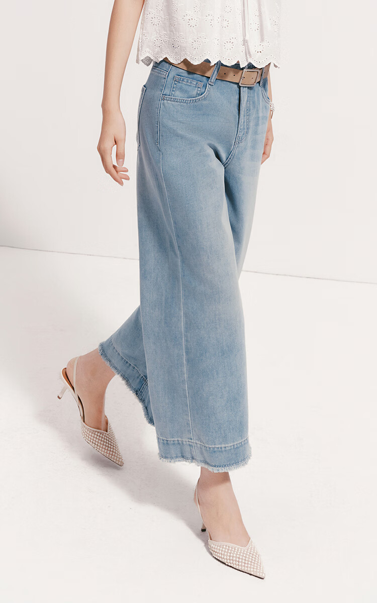 Semir Senrou | Women's Summer Cool Wide-Leg Denim Jeans Frayed Hem 2026 Petite Cropped Pants 109326124002 3