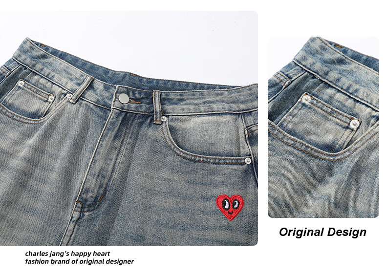 Charles Heart American Vintage Gradient Denim Cropped Pants Mid-Waist Loose Draped Wide-Leg Slimming Versatile Shorts Light Blue 2XL 6