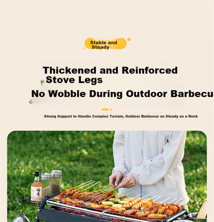 CAMELJEANS BBQ Grill Home Barbecue Rack Skewers Outdoor Camping Portable Charcoal Detachable 174BH05719 Black 22