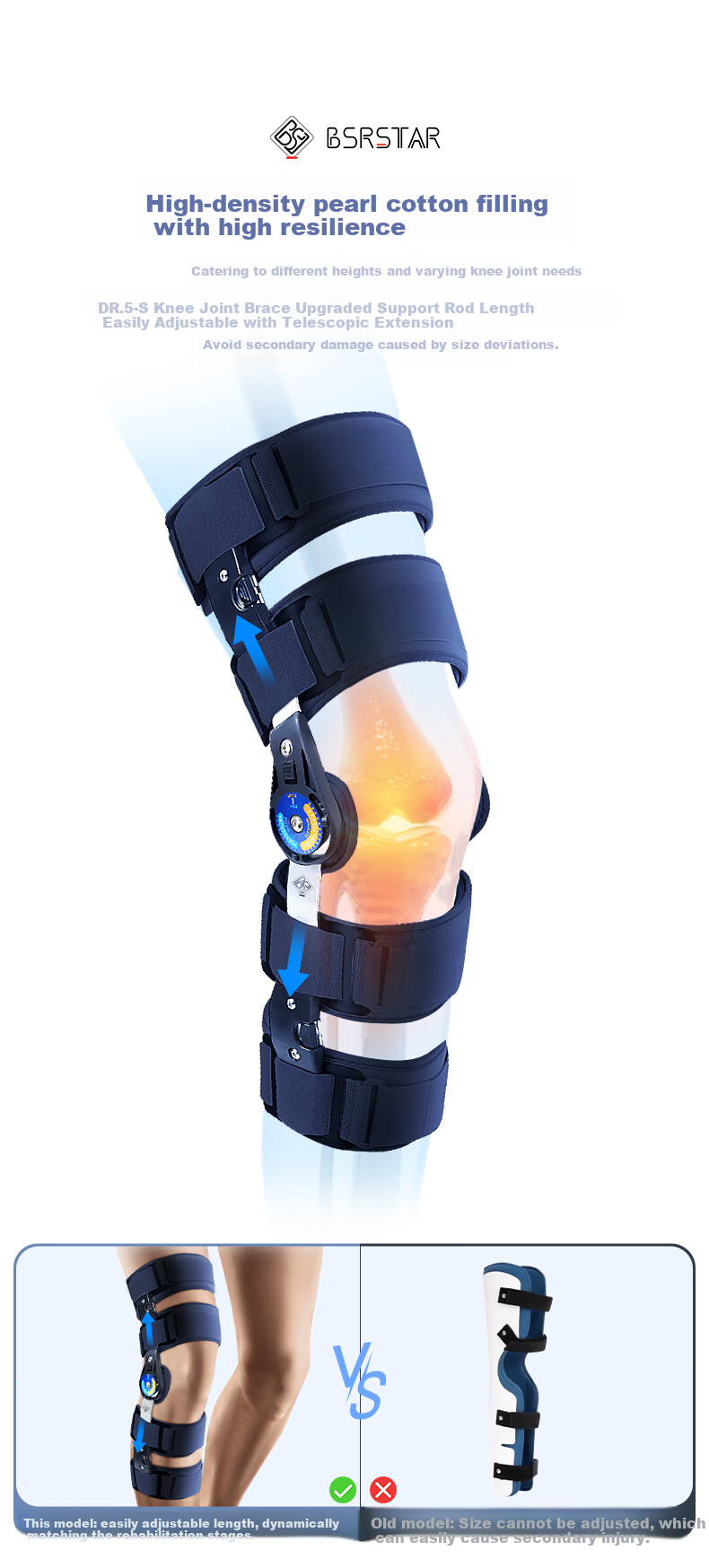 Baisrui Knee Joint Support Brace Medical Knee Brace for Meniscus Injury Adjustable Professional Knee Support 5